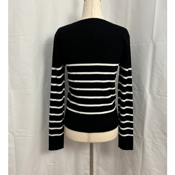 NWOT Tahari Black and White Strip Sweetheart Neck Sweater - Picture 2 of 6